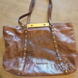 Patricia Nash Tan Leather Tote with Gold Studs